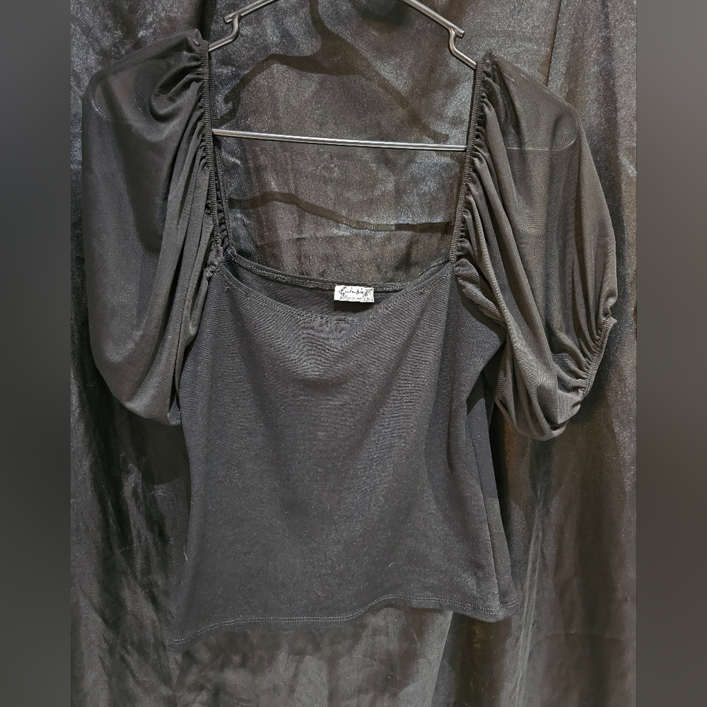 Cropped Free People top with sheer sleeves
